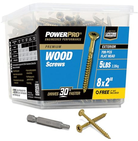 Power Pro Premium Exterior Wood Screws, #8 x 2 Inch All-Purpose Deck Screws for Outdoor Projects, T-25 Star Bit Included, Bronze, 709 Pieces | 48608V4