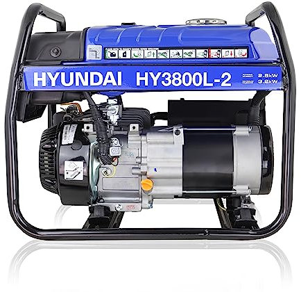 Hyundai Petrol Open Frame Generator 3.2kW / 4kVA, For Home or Site Use Powering Power Tools, Lighting Rrigs, Garages, Workshops, 3 Year Warranty