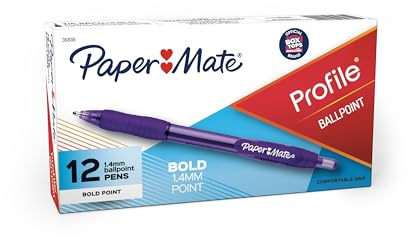 Paper Mate Profile Retractable Ballpoint Pens, Bold Point (1.4mm), Purple Ink, 12 Count - Journaling, Teacher Supplies, Note-Taking