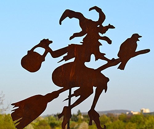 Maison en France Gartenstecker 120 cm- Fliegende Hexe mit Rabe, Kessel und Besen,EIN echter Hingucker im Garten- sehr Gute Qualität, frostsicher