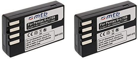 2X Akku kompatibel mit Pentax D-Li109 für Pentax K-30, K-50, K-70, K-500, K-r, K-S1, K-S2
