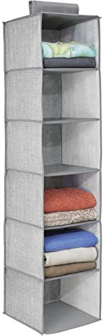 mDesign hängender Stoffschrank - der ideale Hängeschrank aus Stoff mit 6 Regalen - perfekte Hängeaufbewahrung für Kleidung, Schuhe, Accessoires und mehr - grau
