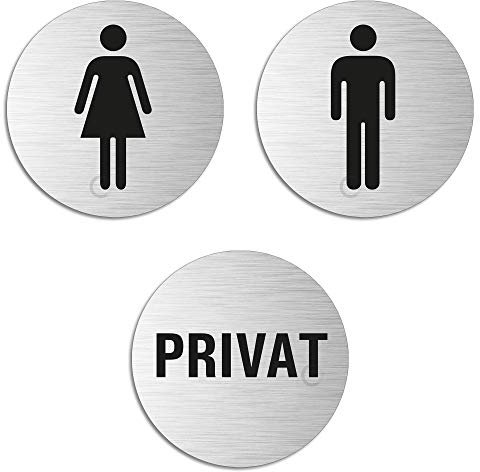 Türschild WC Schilder 3er-Set WC-Damen WC-Herren Privat Aluminium Ø 75 mm Nr. 6701-S