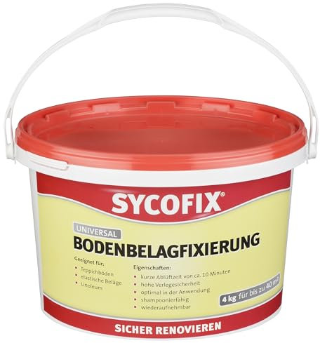 SYCOFIX Universal Bodenbelagfixierung 4 kg, hohe Anfags- und Endhaftung, shampoonierfähig, geeignet für Stuhlrollen+Fußbodenheizung, rückstandfrei entfernbar, EMICODE EC1,lösemittelfrei,verlegesicher