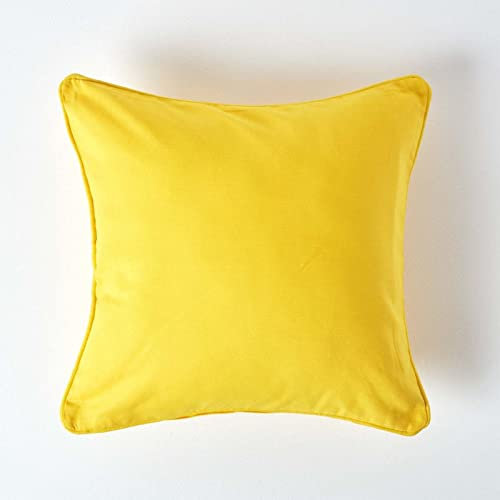 HOMESCAPES Housse de Coussin Uni Jaune en 100% Coton, Housse de Coussin 45x45 cm