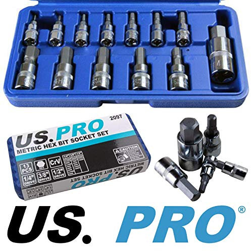 US PRO Bergen 2097 - Juego de 13 puntas hexagonales métricas de 2 a 14 mm en estuche