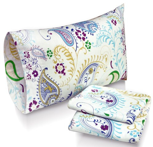 Tribeca Living Ultra-Soft Flannel Sheets Full - 170-GSM Cotton, 4 Piece Deep Pocket Bed Sheet Set in Paisley Garden Multicolor Print