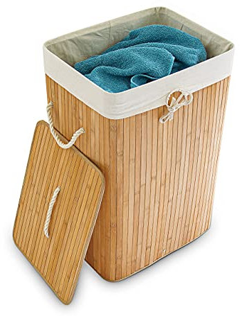 Relaxdays Bamboo Square Hamper 65 cm Tall Folding Laundry Basket Laundry Bin 83L Rectangular Natural Brown Storage