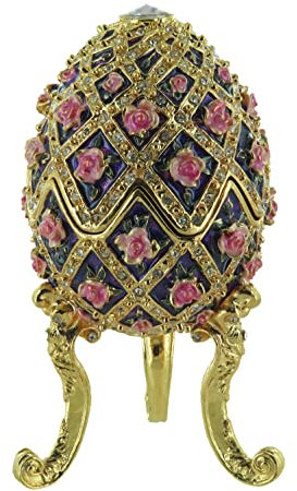 Lutèce Créations Musikalisches Ei/Schmuckei im Fabergé-Stil aus Metall mit Spieluhr, kleinen Rosen, Vergoldungen und 18-Ton-Federspielwerk - Blumenwalzer (P. I. Tschaikowski)