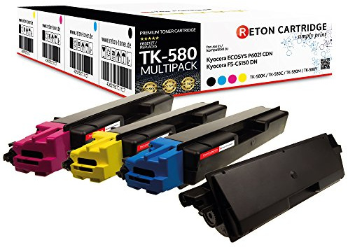 4 Original Reton kompatibel TK-580 Toner-Set TK-580K, TK-580C, TK-580M, TK-580Y für Kyocera FS-C5150DN ECOSYS P6021C