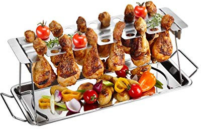GEFU Hähnchenkeulen-Halter BBQ – Edelstahlgestell für 12 Keulen oder Wings | Gleichmäßiges Garen ohne Wenden | Faltbar | Spülmaschinengeeignet