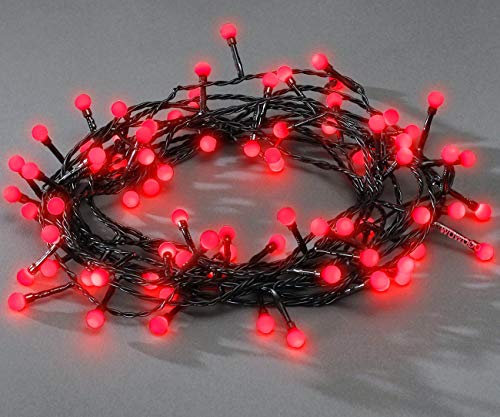 80x LED RED Berry Fairy Lights, Black Wire, Christmas Festive - 3691-557 - Indoor/Outdoor