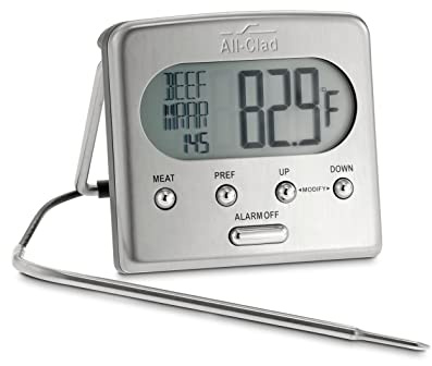 All-Clad Specialty Stainless Steel Kitchen Gadgets Oven Probe Thermometer with LCD Kitchen Tools, Kitchen Hacks Silver