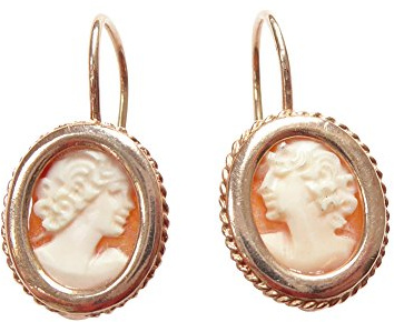 Gemmen-Ohrringe apricot Muschel-Gemme Sterling-Silber Rot-Vergoldung 18 Karat Klappbügel Vintage Retro Antik-Look edel Handarbeit Italien