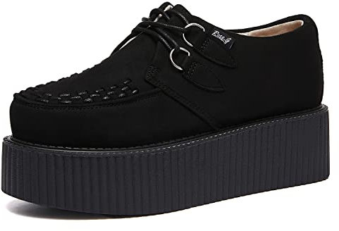 RoseG Donna Pizzi fatti a mano in pelle scamosciata piatte Creepers Scarpe con la zeppa 39 EU Nero