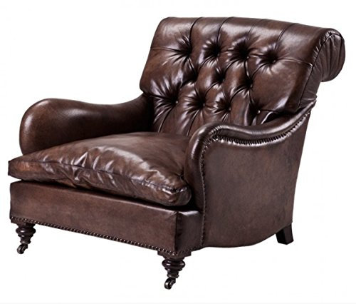 Casa Padrino Chesterfield Luxus Echt Leder Ohrensessel New York Vintage Leder Dunkelbraun Club Sessel