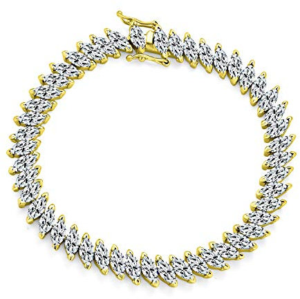 Bling Jewelry Traditionelle Braut Vintage-Stil Cubic Zirkonia Marquise Form Aaa Cz 25 Ctw Alternating Clear Tennis Armband Für Frauen Hochzeit Gelb 14K Gold Versilbert 7