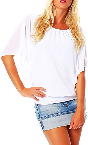 Malito – Damen Bluse in Fledermauslook – Tunika Kurzarm mit bequemen Schnitt – Elegantes Oversize Blusenshirt mit breitem Bund – Shirt Leo-Print und Uni 6296 (34-42)