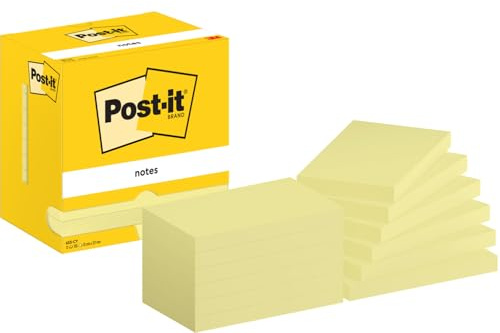 Post-it Notes, 12 Pads (1200 Sheets), 127 mm x 76 mm, Yellow | Self-Stick Notes for Reminders, Planning and Study, Stick and Remove Cleanly; Great for Marking, Organising, Capturing Ideas