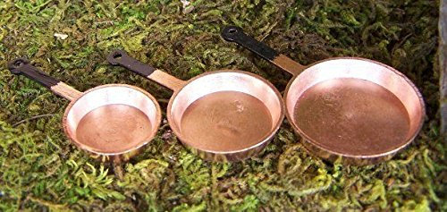 Kimmerle Miniatur Pfannen Set 3-teilig aus Kupfer, Durchmesser 2-3 cm. Weihnachtskrippe.