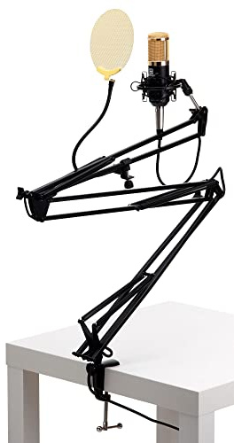 Pronomic CM-100BG Studio Großmembranmikrofon XLR-Kondensatormikrofon inkl. Popkiller und Mikrofonarm (mit Mikrofonspinne, Etui, Windschutz, Reduziergewinde, Mikro Popschutz, Tischklemme) schwarz