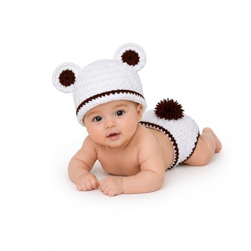 Dtailz newborn photography props baby photoshoot outfits girl boy funny costume knitted chrochet (Bear)