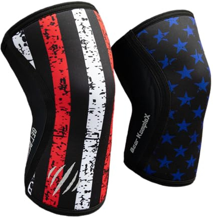 Bear KompleX Knee Sleeves (Sold AS A Pair of 2) Compression and Support for Weightlifting, Powerlifting and Weight Training - 7mm Neoprene Sleeve for The Best Squats - Women & Men - by, Stars 7mm XL