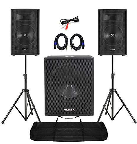VONYX SL12 12 Passive DJ PA Speaker Pair with Stands & SMWBA18 Subwoofer – Powerful 1800W Sound System for DJs, Live Events, Clubs, and Parties - Professional Audio Equipment