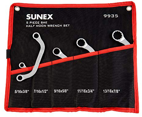 Sunex 9935 SAE Half Moon Wrench Set, 5/16 x 3/8-Inch - 13/16 x 7/8-Inch, Fully Polished, 5-Piece