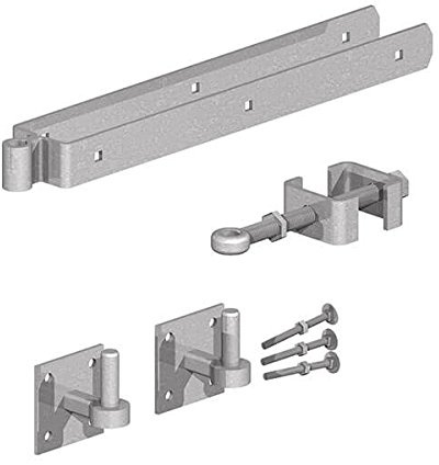 Gatemate Field Gate Adjustable Double Strap Hinge Set With Hooks On Plates - 600mm - Galvanised
