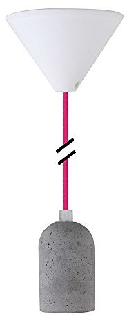 Design Pendelleuchte Textilkabel pink mit Beton Fassung E27 & weißem Baldachin