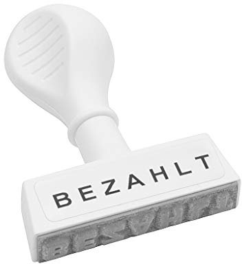 WEDO 1939 Lagertext Stempel BEZAHLT, Kunststoff, Abdruckbreite ca. 45 mm, Schrifthöhe 5,5 mm, ergonomischer Griff, weiß