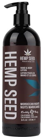 Hanfsamen-Hand- und Körperlotion, marokkanischer Nachtduft - 16 oz. - Beruhigt trockene Haut - Arganöl, Hanfsamenöl - Leichte, nicht fettende Formel - Vegan & tierversuchsfrei