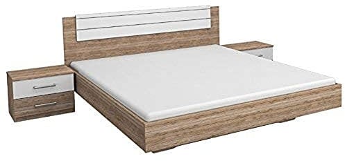 Rauch Möbel Barcelona Bett Doppelbett mit 2 Nachttischen, Eiche Sanremo hell / Weiß, Liegefläche 160x200 cm, Stellmaß Bett-Anlage inklusive Nachttische BxHxT 265x85x206 cm
