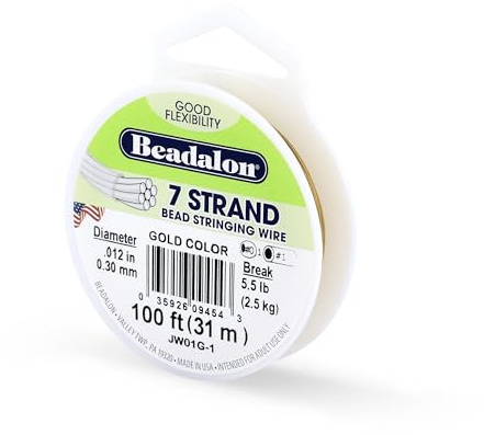 Beadalon 7 Strand Bead Stringing Wire, 0.012 in / 0.30 mm, Gold Color, 100 ft / 31 m