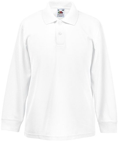 Fruit of the Loom Kids Unisex Long Sleeve Pique Polo White 9/11
