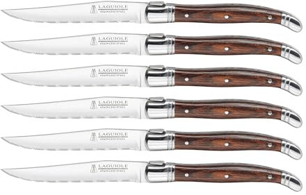 Laguiole Wood Handle Steak Knives Set Of 6-Brown & Gray