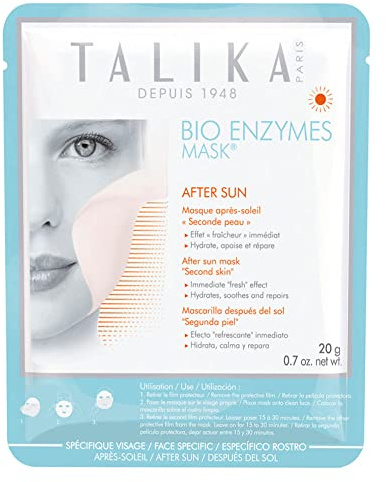 Talika Bio Enzymes After Sun Mask - Moisturizing & Soothing Fast Repair Face Mask - Biocellulose Sun Care Mask - Second Skin Effect Beauty Sheet Mask - 20g