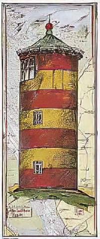 kunst für alle Kunstdruck/Poster: Ole West Alter Leuchtturm Pilsum - hochwertiger Druck, Bild, Kunstposter, 22x52 cm