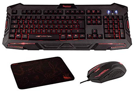Konix Drakkar Raider Pack d'accessoires Gaming pour PC - Clavier AZERTY sans Fil Utgard - Souris Filaire Shaman - Tapis de Souris Viking
