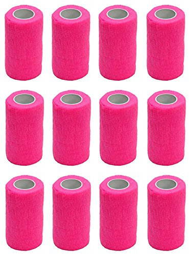 Haftbandage – 12 Rollen x 10 cm x 4,5 m, Erste Hilfe, Sport, Bandagen, COBOX Tierarztverband selbstklebende Bandagen, rose