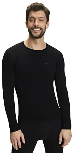 FALKE Herren Baselayer-Shirt Wool-Tech Round Neck M L/S SH Wolle schnelltrocknend 1 Stück, Schwarz (Black 3000), XL