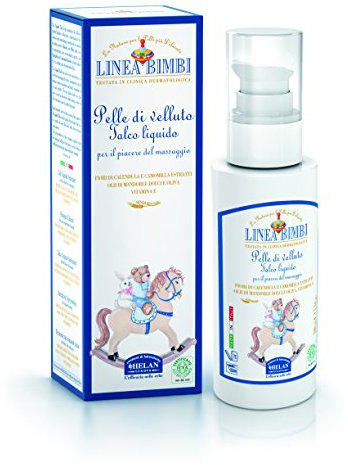 Helan, Linea Bimbi - Talco Liquido Neonato e Bambino con Vitamina E e Olio di Mandorle Dolci Idratante, Crema Corpo Fluida per Massaggio Rilassante Neonati e Bambini Calmante con Camomilla, 100 ml