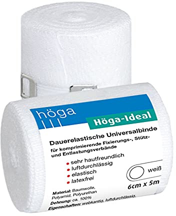 Höga Ideal, dauerelastische Universalbinde, 6 cm x 5 m gedehnt, sehr hautfreundlich, luftdurchlässig, elastisch, 2er-Pack.