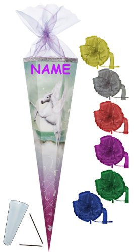 Schultüte - Pegasus 22 cm - incl. Namen und Schleife mit Tüllabschluß - Zuckertüte Nestler Einhorn Pferd Pferde Einhörner Pegasos