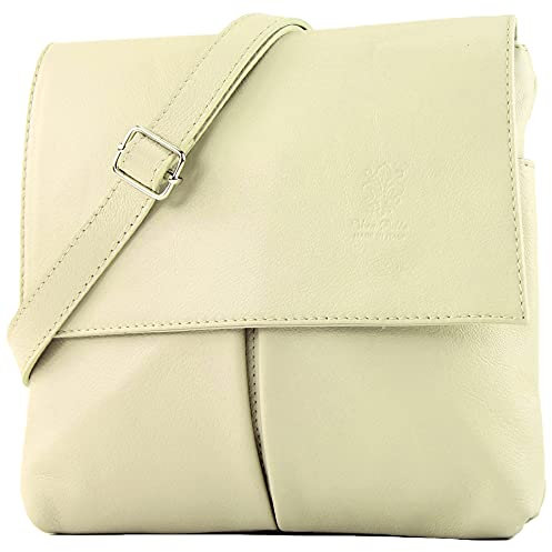 modamoda de T63 Damen Nappaleder Umhängetasche Schultertasche handmade in Italy, Farbe:Creme