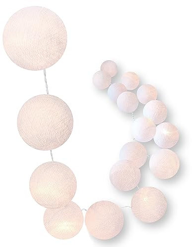 CREATIVECOTTON LED Lichterkette mit Cotton Balls inkl. Timer und Dimmer (White, 20 Kugeln)