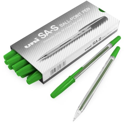 MITSUBISHI Uniball SA-S Pen, Green, 0.7mm, Pack of 12