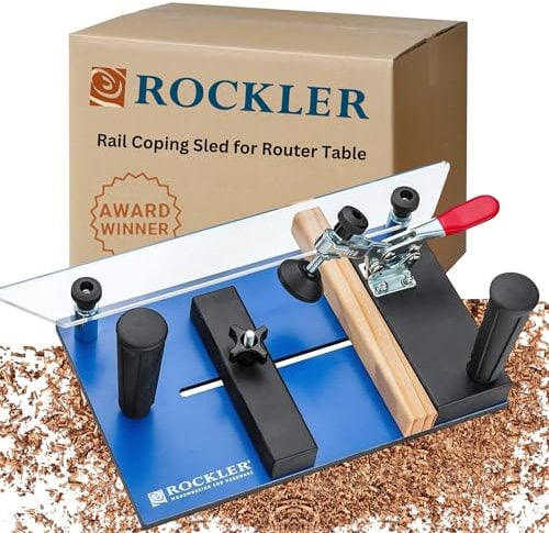 Rockler Rail Coping Sled for Router Table – Round Handle Router Sled for Firm Grip – Toggle Clamp Features Easy, Tool-Free Adjustments - Maximum Workpiece Dimension (5” Wide x 1-1/4”) - Router Jigs
