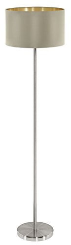 EGLO Stehlampe Maserlo, 1 flammige Textil Stehleuchte, Standleuchte aus Metall in Silber und Stoff in Taupe, gold, E27 Fassung, inkl. Trittschalter